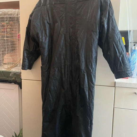 VTG Natural leather long jacket/ coat size M BLACK Turkey - Picture 3 of 11